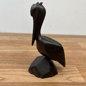 Vintage Hand Carved Pelican Figure 6" Dark Wood